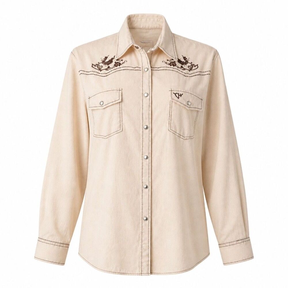 Cowgirl Hardware Embroidered Western Shirt Women XXL Cream Beige Rhinestone Butt